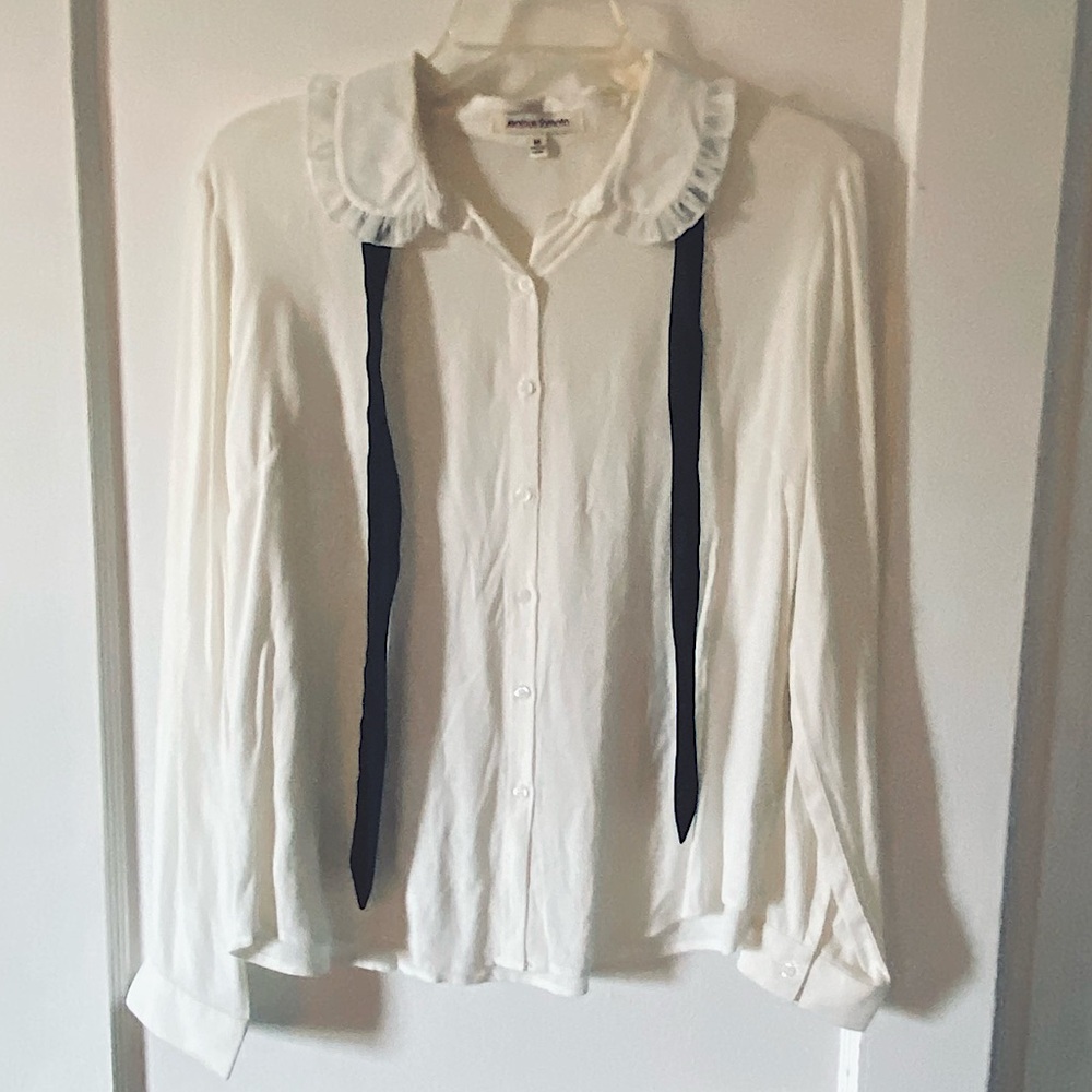 White Blouse with Ruffles & Tie
